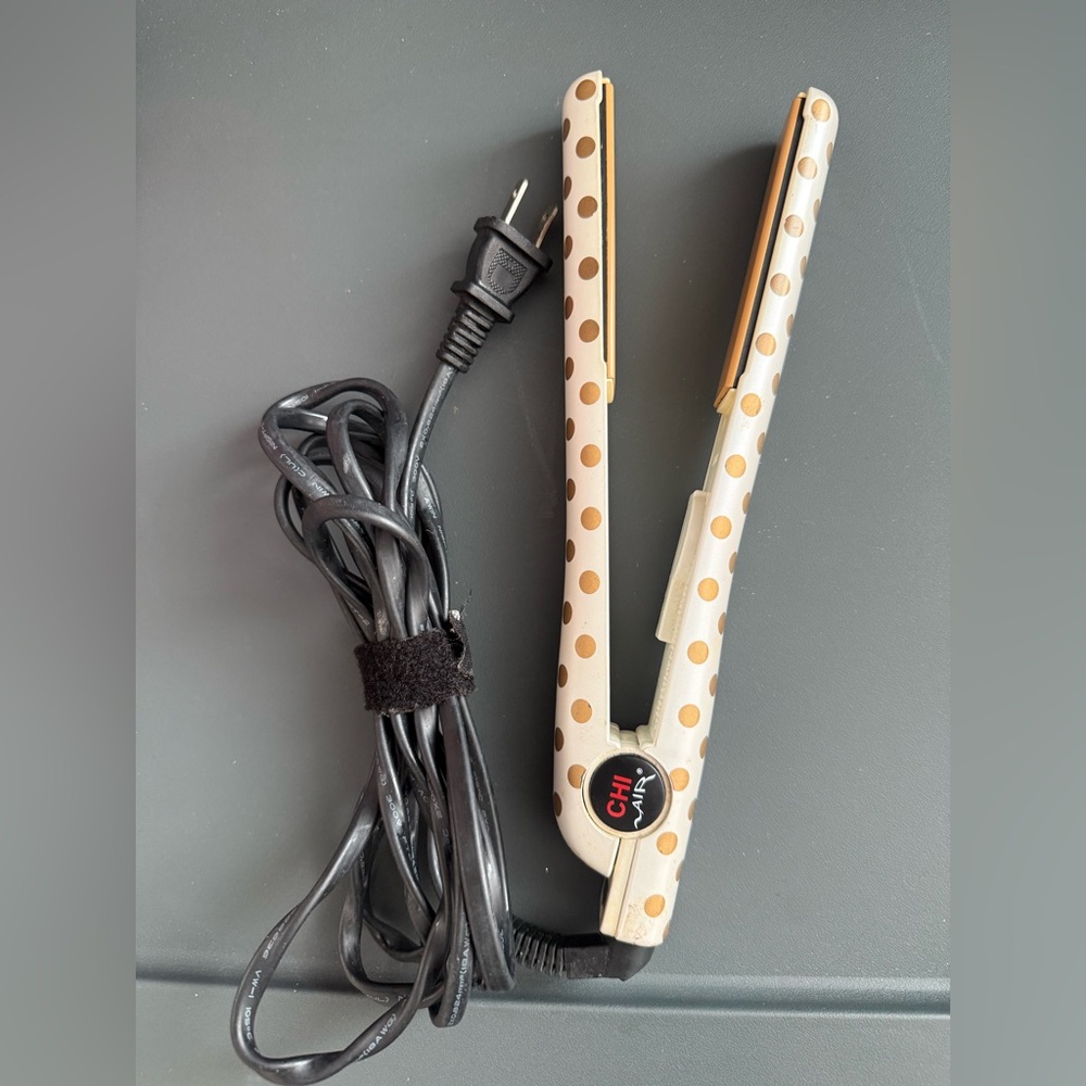 White & Gold Polka Dot CHI Hair Straightener - CHI Styling Iron
